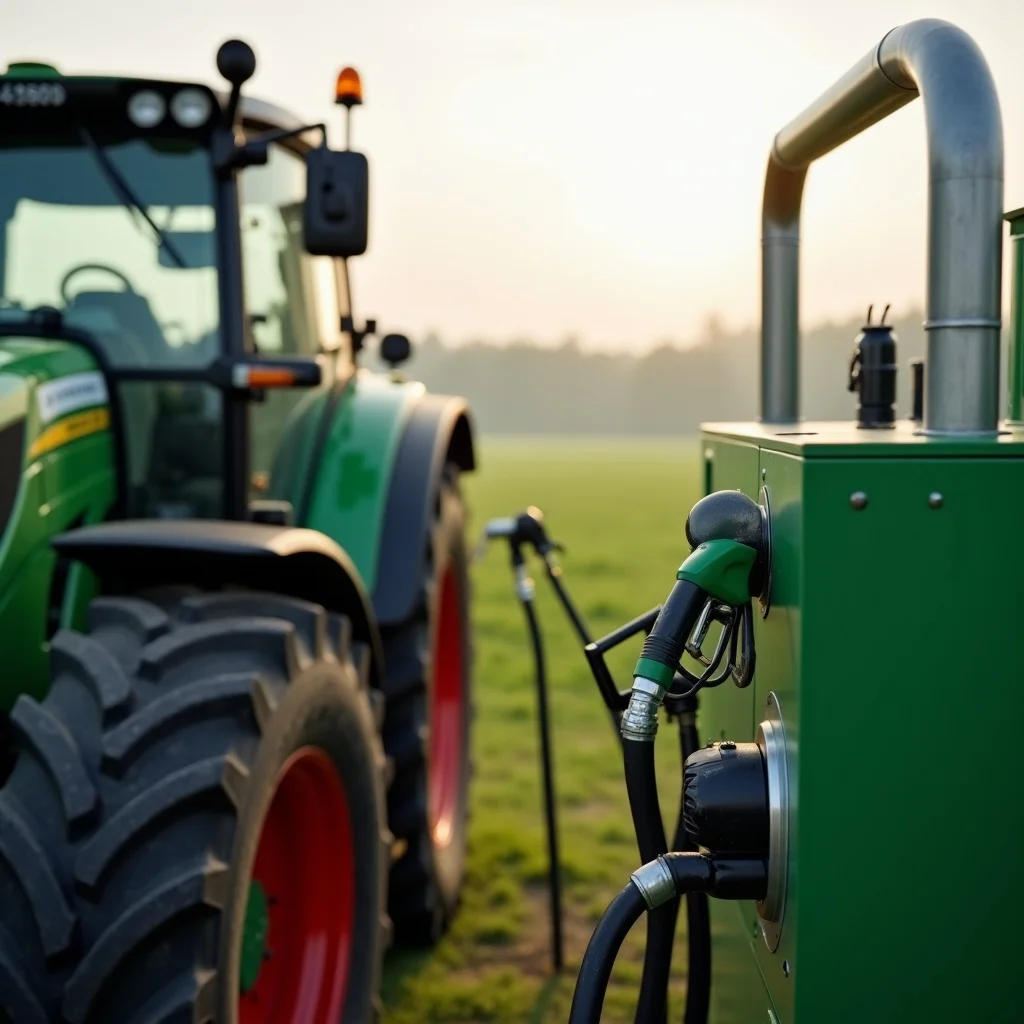 Biogasanlage in der deutschen Landwirtschaft &ndash; Fermenter, BHKW und Gasleitungen auf einem landwirtschaftlichen Betrieb