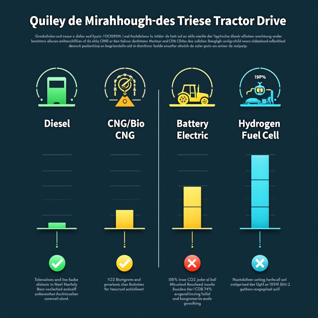 Infografik: Vergleich von vier Antriebstechnologien f&uuml;r Traktoren &ndash; Diesel, CNG, Elektro und Wasserstoff